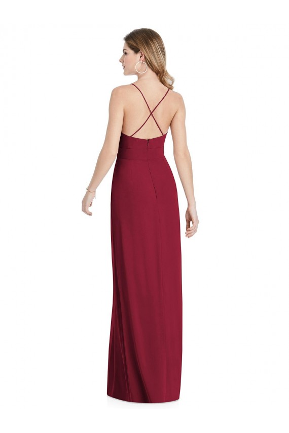 Online Pleated Skirt Chiffon Maxi Bridesmaid Dress with Pockets UK