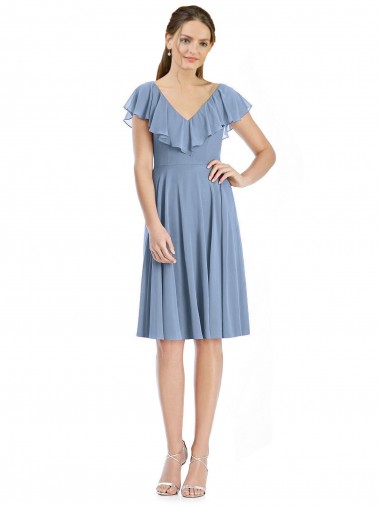 Online Cocktail Length V-Neck V-Back Short Chiffon Bridesmaid Dress UK