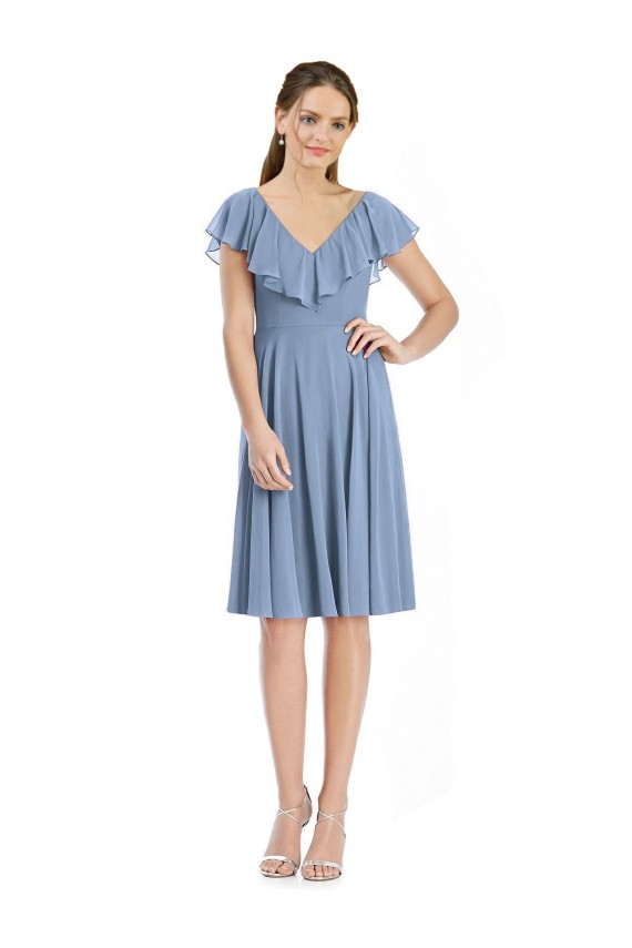Online Cocktail Length V-Neck V-Back Short Chiffon Bridesmaid Dress UK