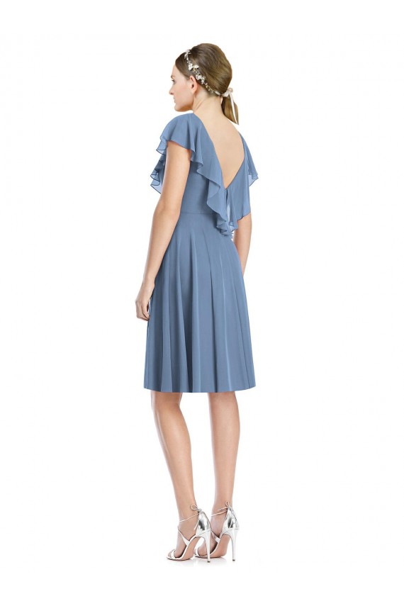 Online Cocktail Length V-Neck V-Back Short Chiffon Bridesmaid Dress UK