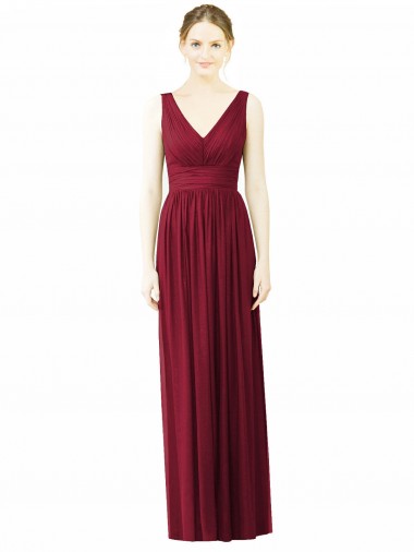 Online V-Neck Full-Length Sleeveless Low Back Chiffon Bridesmaid Dress UK