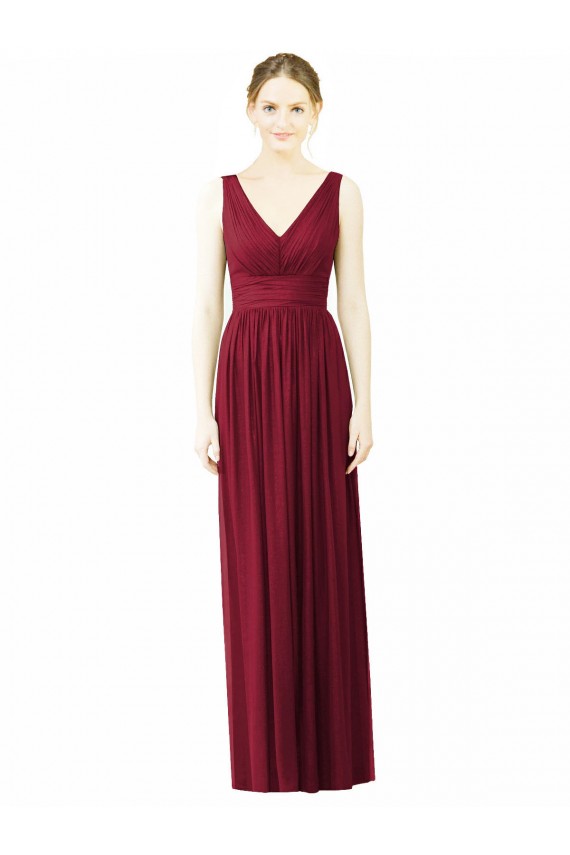 Online V-Neck Full-Length Sleeveless Low Back Chiffon Bridesmaid Dress UK
