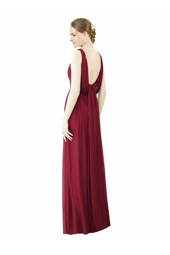 Online V-Neck Full-Length Sleeveless Low Back Chiffon Bridesmaid Dress UK