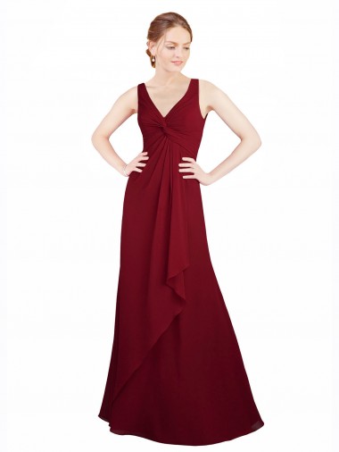 Online Twist-Knot V-Neckline Long Chiffon Bridesmaid Dress UK