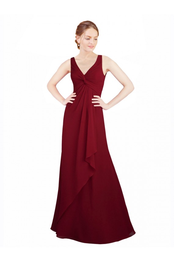Online Twist-Knot V-Neckline Long Chiffon Bridesmaid Dress UK