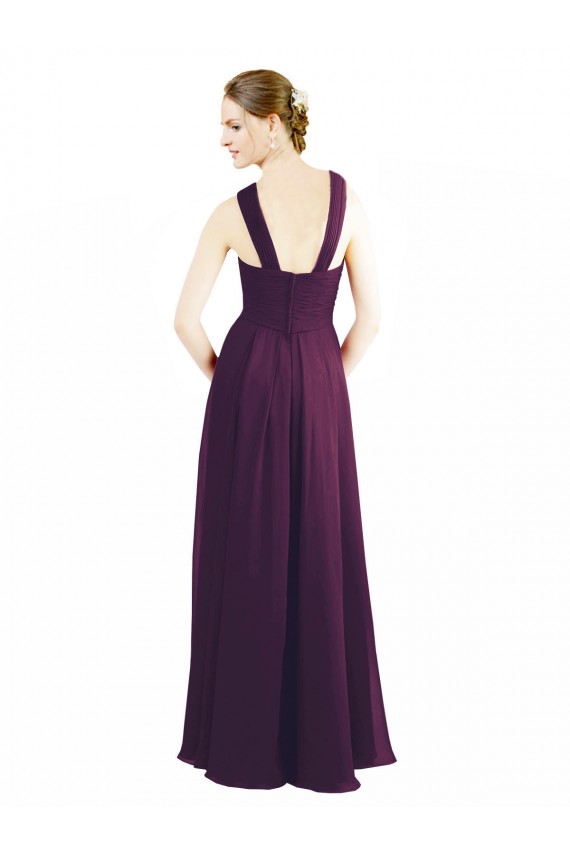 Online Draped Long Chiffon Bridesmaid Dress with Unique Crossed Neckline UK