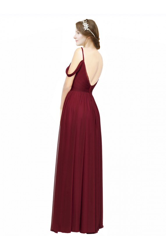 Online Off the Shoulder V-Neck Petite Chiffon Bridesmaid Dress with Open Back UK