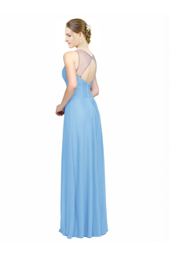 Online Double Straps Shoulder V-Neck Sheath Chiffon Bridesmaid Dress with Keyhole Back UK