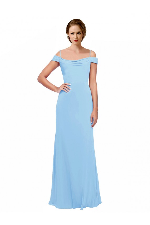 Online Off the Shoulder Bateau Neck Chiffon Bridesmaid Dress with Straps UK