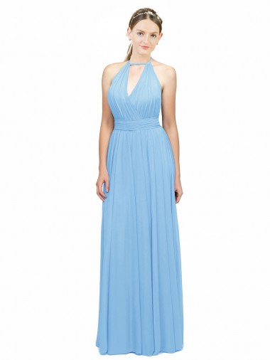 Online Keyhole Front Sheath Chiffon Bridesmaid Dress with Open Tie Back UK