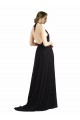 Online Backless Halter Chiffon Bridesmaid Dress with Front Slit and Tie Open Back UK