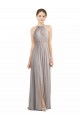 Online Backless Halter Chiffon Bridesmaid Dress with Front Slit and Tie Open Back UK
