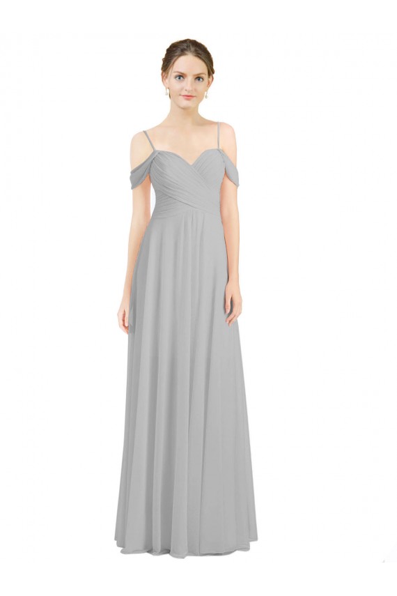Online Off the Shoulder Long Chiffon Bridesmaid Dress with Ruched Bodice UK