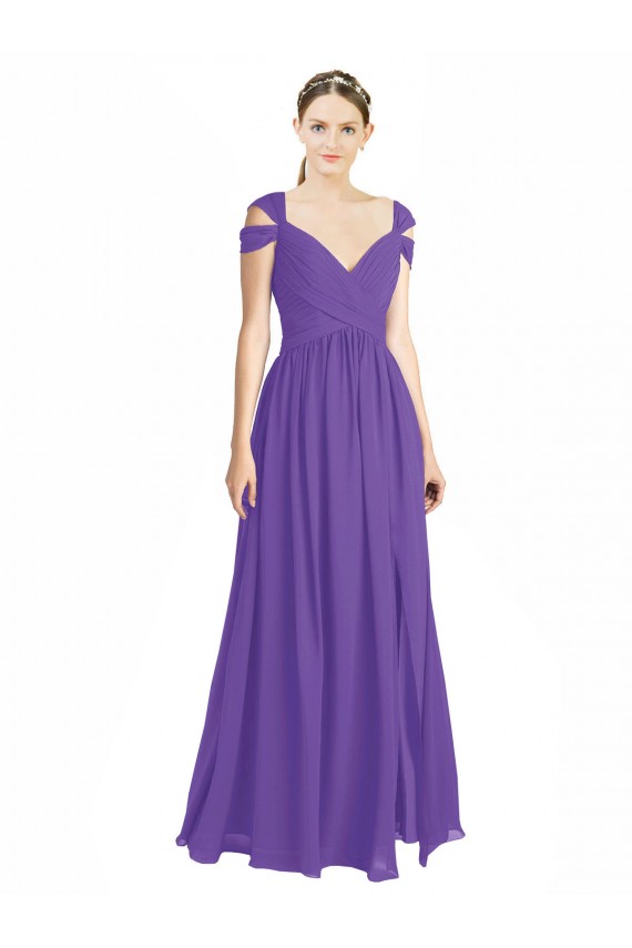 Online Off the Shoulder Cap Sleeves Chiffon Bridesmaid Dress with Pleats UK