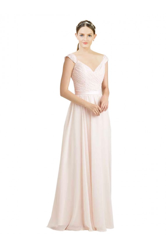 Online Sweetheart A-Line Chiffon Bridesmaid Dress with Ruched Lace Bodice UK