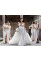 Online Chiffon Long Champagne Bridesmaid Dresses with Sexy High Slit and Front Ruffles UK
