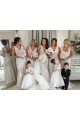 Online Chiffon Long Champagne Bridesmaid Dresses with Sexy High Slit and Front Ruffles UK