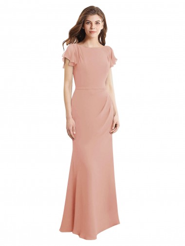 Online Cap Sleeves Long Chiffon Bridesmaid Dress / Prom Dress with Low V-Back UK