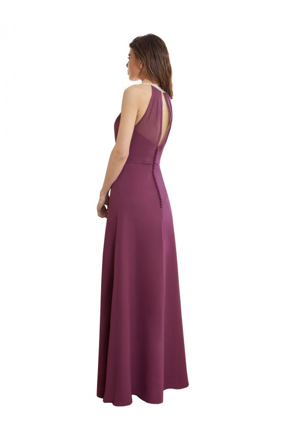 Online High Neckline Long Chiffon Bridesmaid Dress with Beaded Trim UK