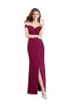 Online Off the Shoulder Chiffon Bridesmaid Dress with Lace Appliques and Front Slit UK