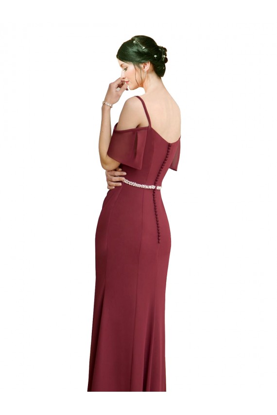 Online Draped Cold Shoulder Long Chiffon Bridesmaid Dress with Spaghetti Straps UK