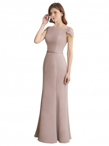 Online Capped Sleeves Embroidered with Applique Lace Mermaid Chiffon Bridesmaid Dress UK