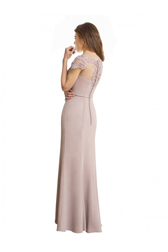 Online Capped Sleeves Embroidered with Applique Lace Mermaid Chiffon Bridesmaid Dress UK