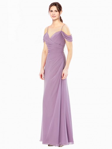 Online Draped Off the Shoulder Sweetheart Chiffon Bridesmaid Dress with Button Back UK