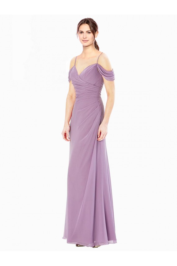 Online Draped Off the Shoulder Sweetheart Chiffon Bridesmaid Dress with Button Back UK