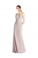 Online Long Slim Chiffon Bridesmaid Dress with Ruffled Waist and Keyhole UK