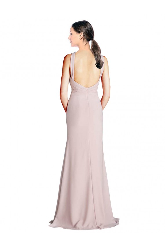 Online Long Slim Chiffon Bridesmaid Dress with Ruffled Waist and Keyhole UK