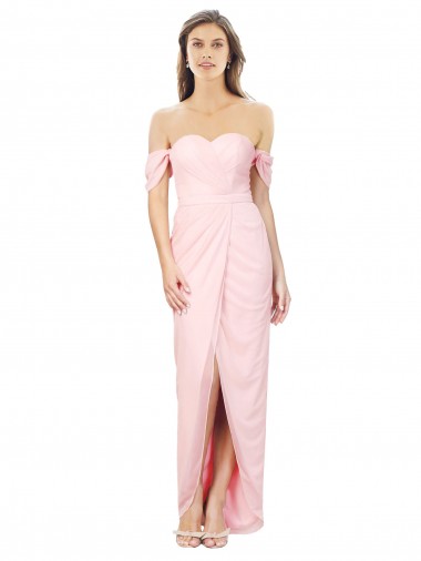 Online High Low Off the Shoulder Strapless Ruched Chiffon Bridesmaid Dress UK