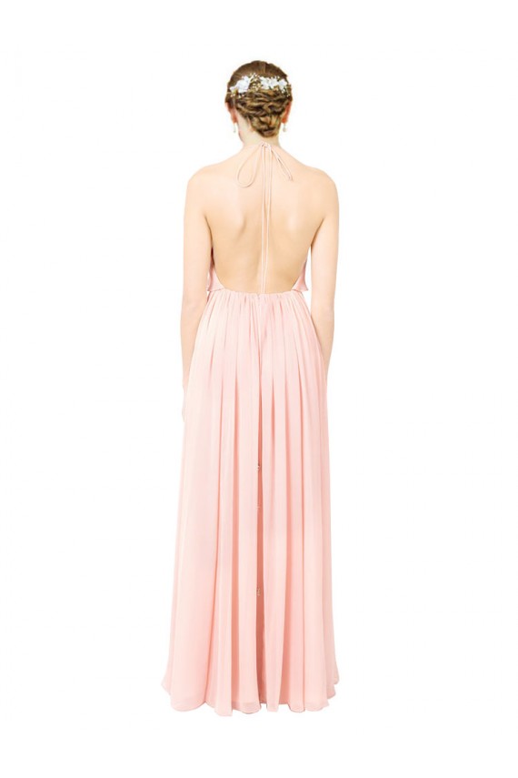 Online Halter Neck Chiffon Bridesmaid Dress with Double Ruffle Front UK