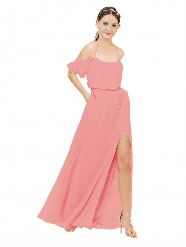 Online Draped Off the Shoulder Sleeves Chiffon Bridesmaid Dress UK