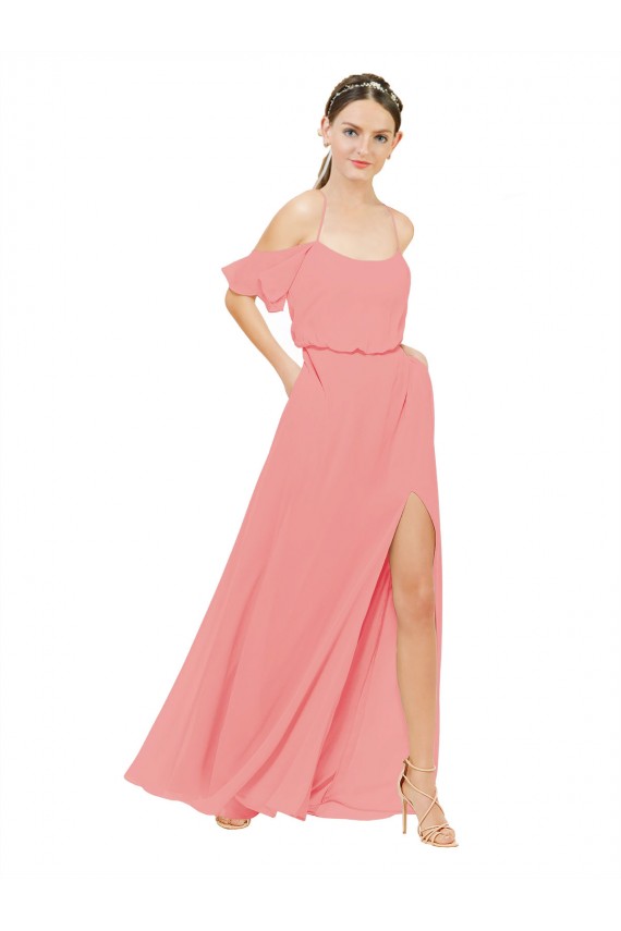 Online Draped Off the Shoulder Sleeves Chiffon Bridesmaid Dress UK