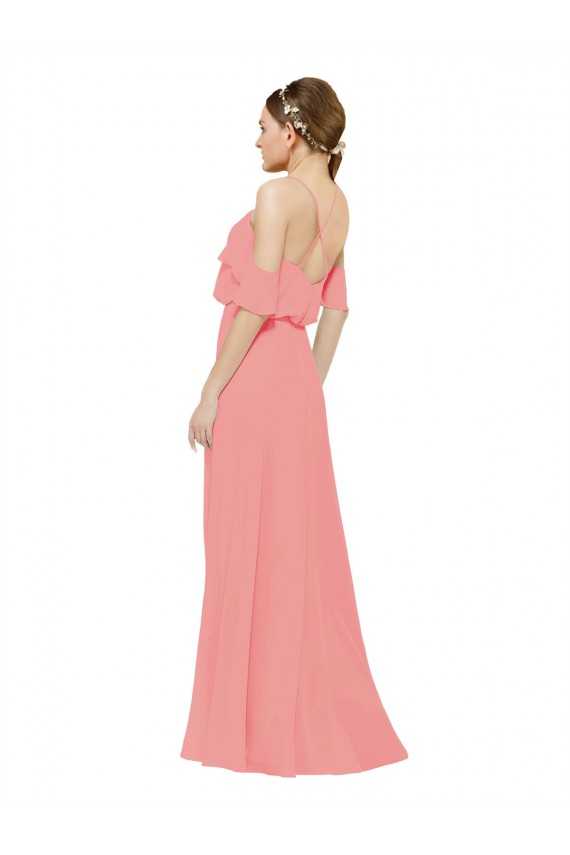 Online Draped Off the Shoulder Sleeves Chiffon Bridesmaid Dress UK