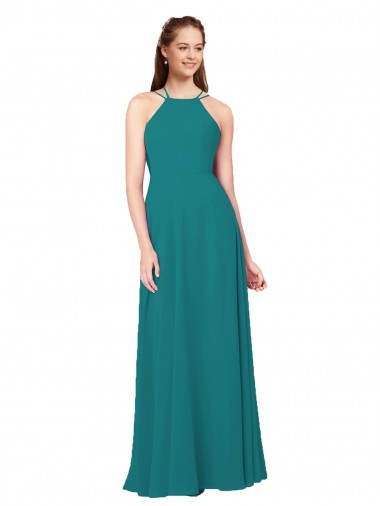 Online Simple Chiffon Bridesmaid Dress with High Halter Neckline UK