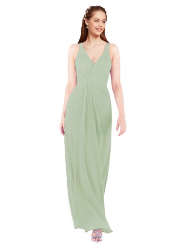 Online Feminine Chiffon Bridesmaid Dress with Ruching and V-Neckline UK