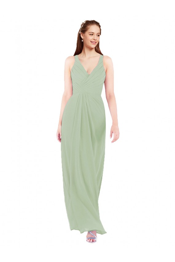 Online Feminine Chiffon Bridesmaid Dress with Ruching and V-Neckline UK