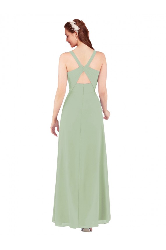 Online Feminine Chiffon Bridesmaid Dress with Ruching and V-Neckline UK