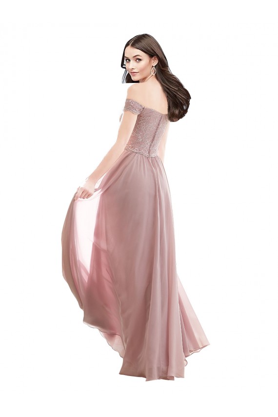Online Floor Length Chantilly Lace Off the Shoulder Chiffon Bridesmaid Dress UK