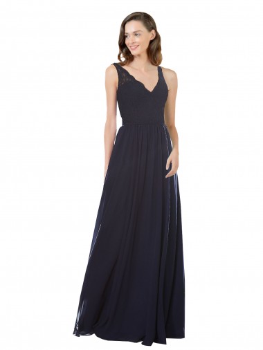 Online Elegant Chiffon Bridesmaid Dress with V-Neck Lace Bodice UK