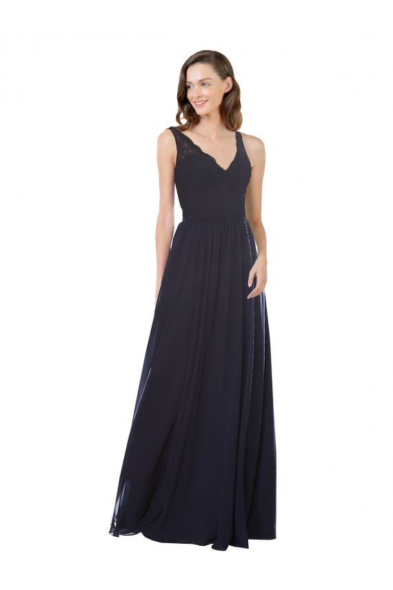 Online Elegant Chiffon Bridesmaid Dress with V-Neck Lace Bodice UK