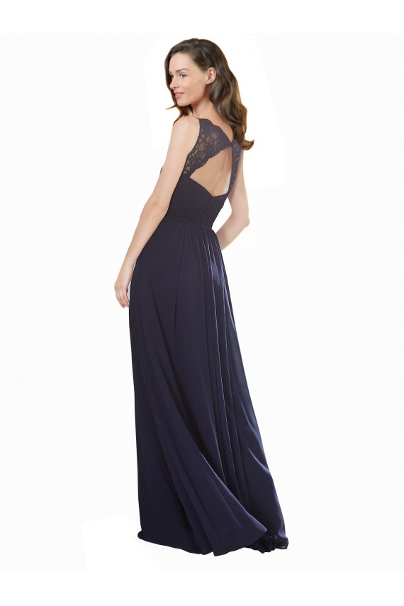 Online Elegant Chiffon Bridesmaid Dress with V-Neck Lace Bodice UK