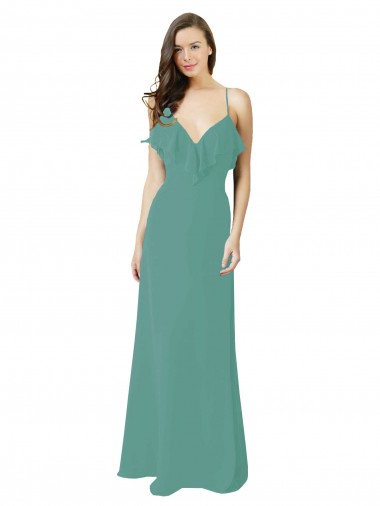 Online Full Length Chiffon Bridesmaid Dress with Ruffled V-Neckline UK