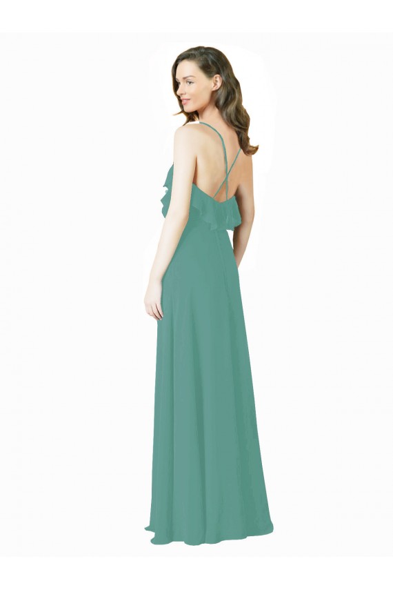 Online Full Length Chiffon Bridesmaid Dress with Ruffled V-Neckline UK