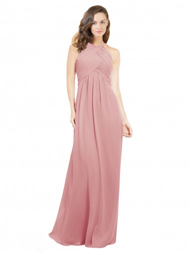 Online Chiffon Bridesmaids Dress with Draped Bodice and Keyhole Back UK