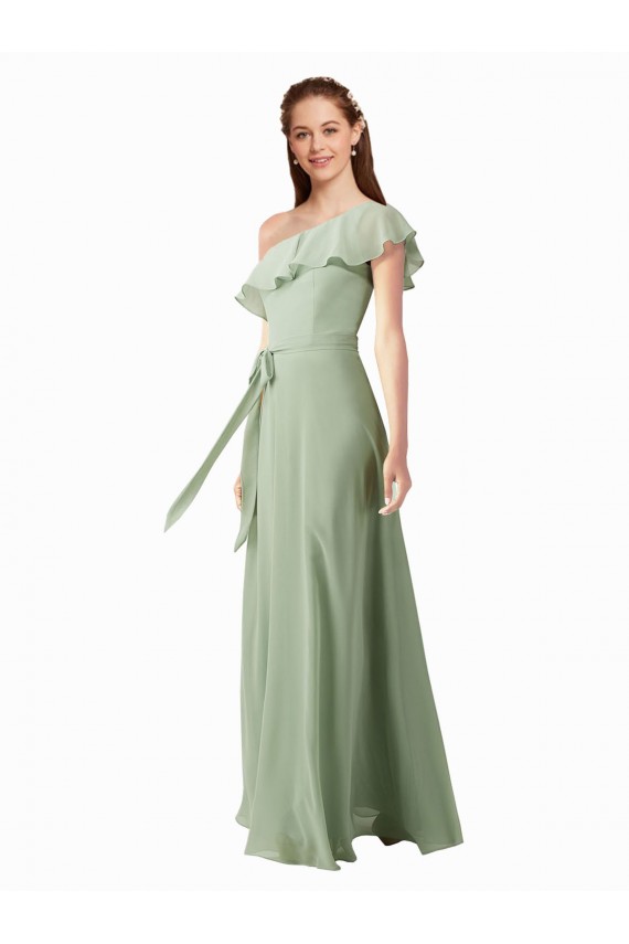 Online Chiffon Bridesmaids Dress with Ruffles Flutter Sleeves UK