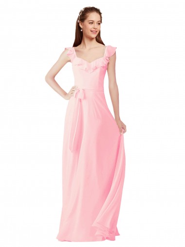 Online Chiffon Bridesmaids Dress with Ruffle Neckline UK