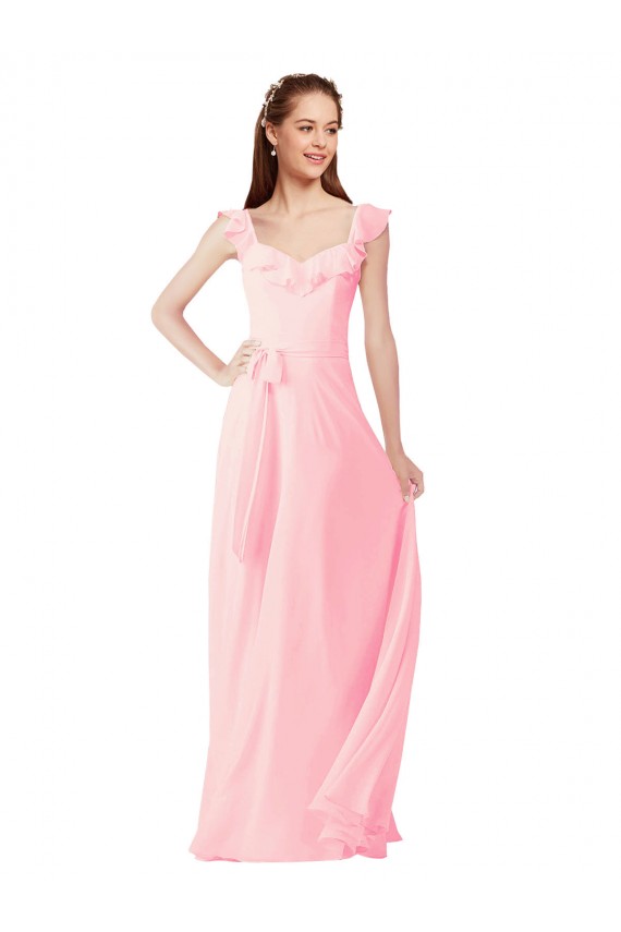 Online Chiffon Bridesmaids Dress with Ruffle Neckline UK